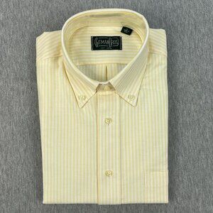 Gitman Bros Oxford Dress Shirt Mens M Yellow Pinstripe Long Sleeve USA OCBD
